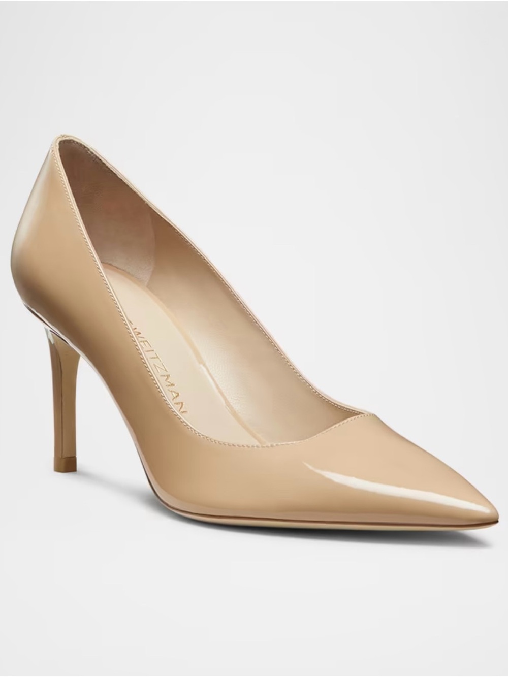 Stuart Weitzman Tan Patent Pointed-Toe Pump